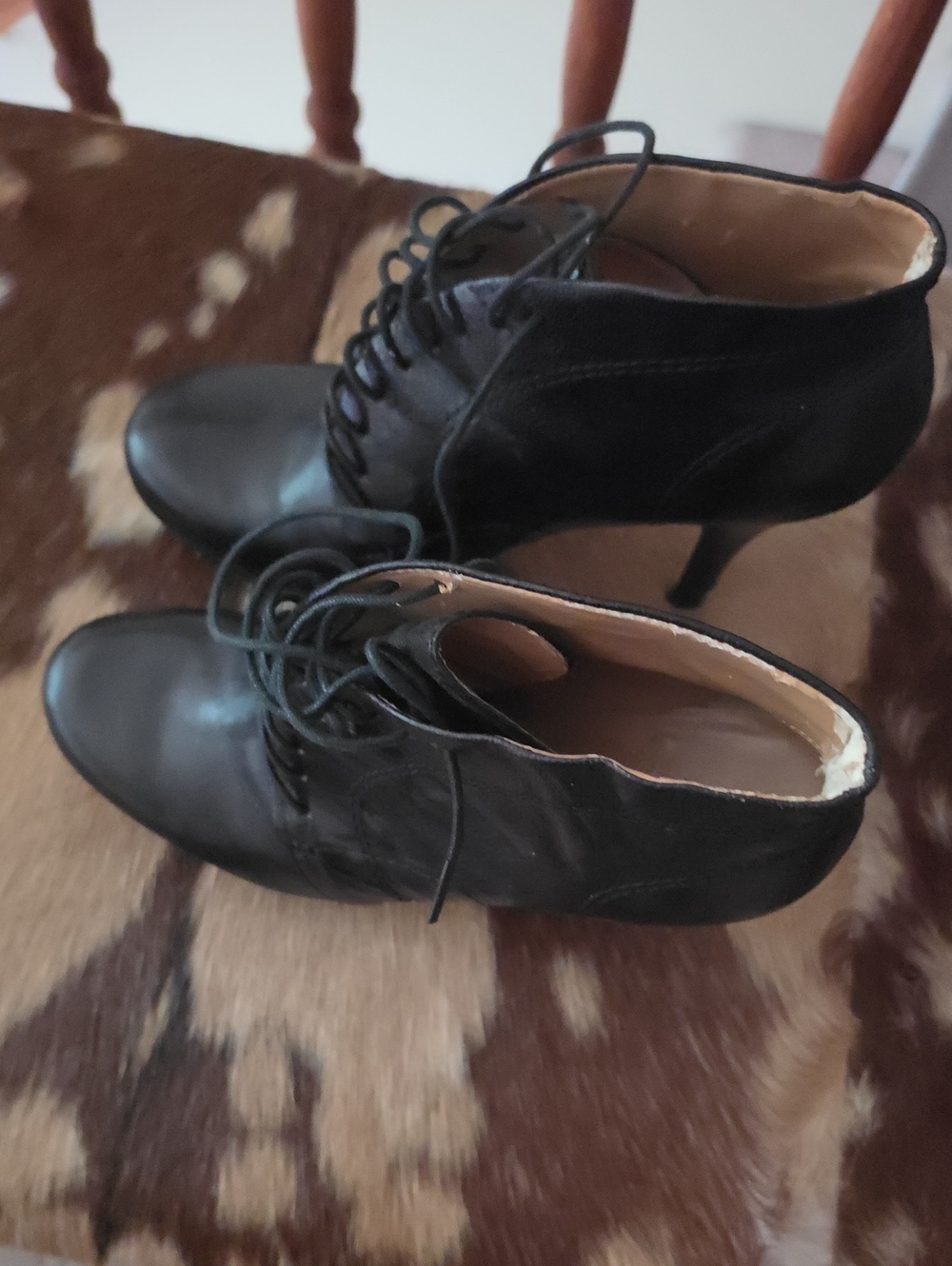 Nine West Black Lace-Up Heeled Ankle Boots